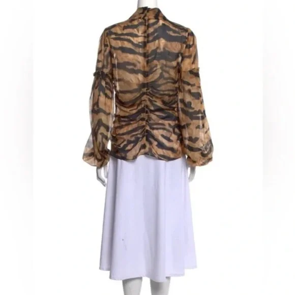 Dolce & Gabbana Sheer Silk Tiger-Print Bow Chiffon Blouse (Size Approx S) RARE - Picture 4 of 11